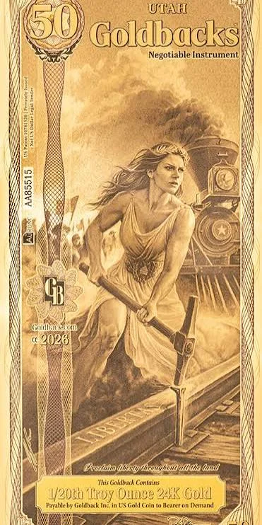 A fan of Goldback denominations 1, 2, 5, 10, 25, 50, 100